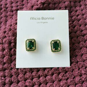 Alicia Bonnie Gold Green Crystal Aurora Stud Earrings NEW